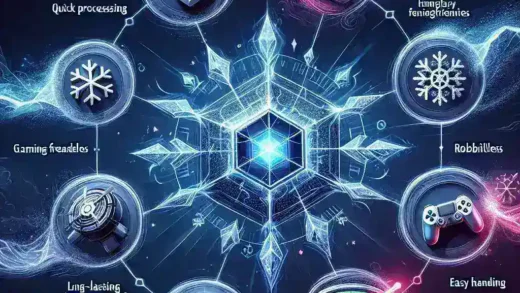 "Tips memilih smartphone gaming agar tidak lemot dan tahan panas - Gambar menunjukkan fitur-fitur penting seperti prosesor, sistem pendingin, dan desain ergonomis."